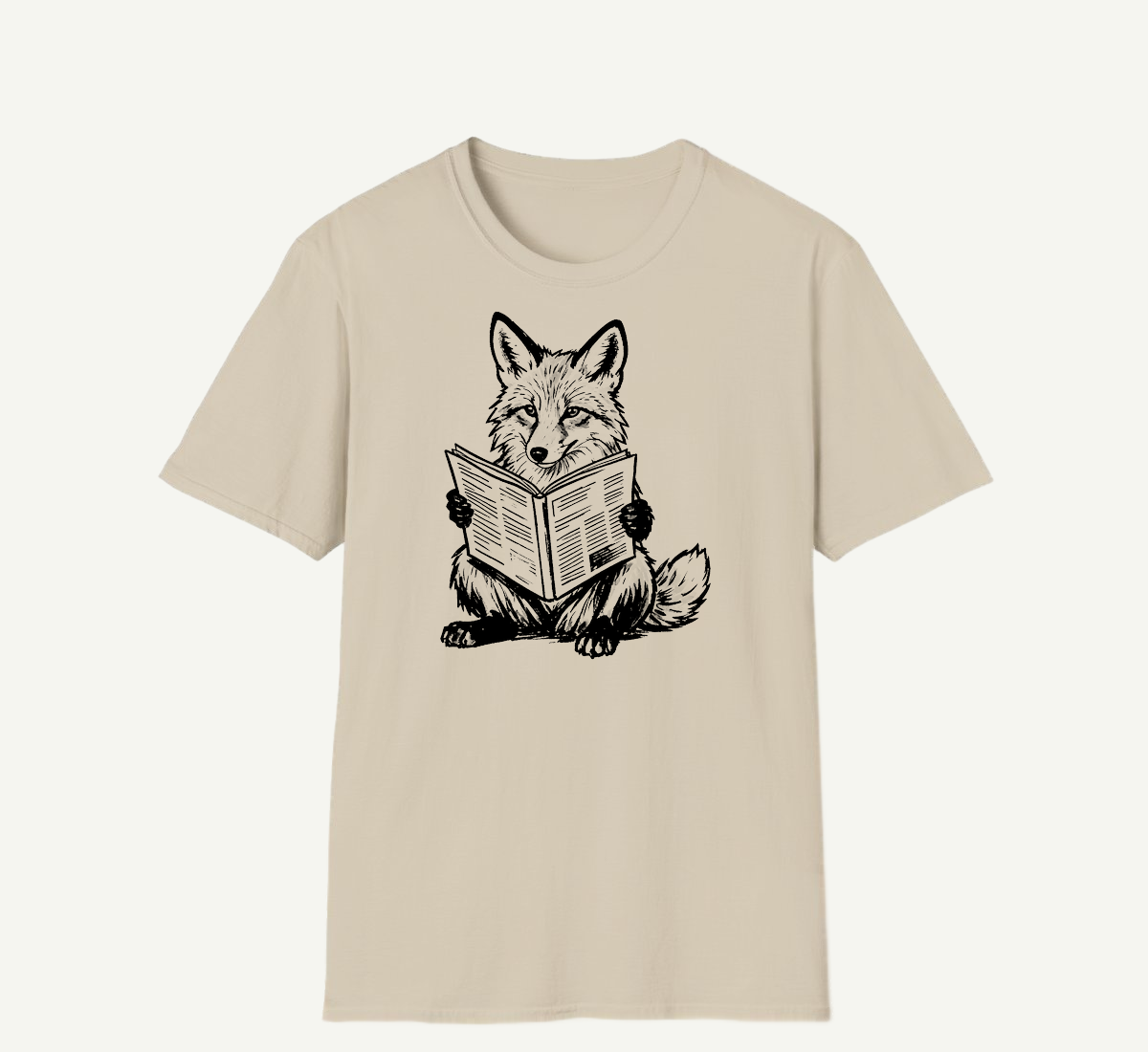 A fox reading the morning paper, on a sand tee